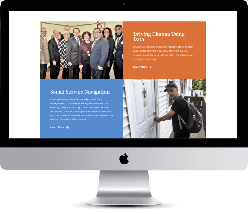 iMac mockup showing the Coming Home of Middlesex County accessible resource hub, built by Sussman Creative
