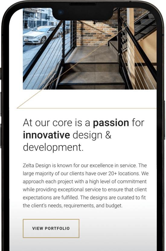 Zelta Design architecture portfolio mobile-first responsive design on smartphone