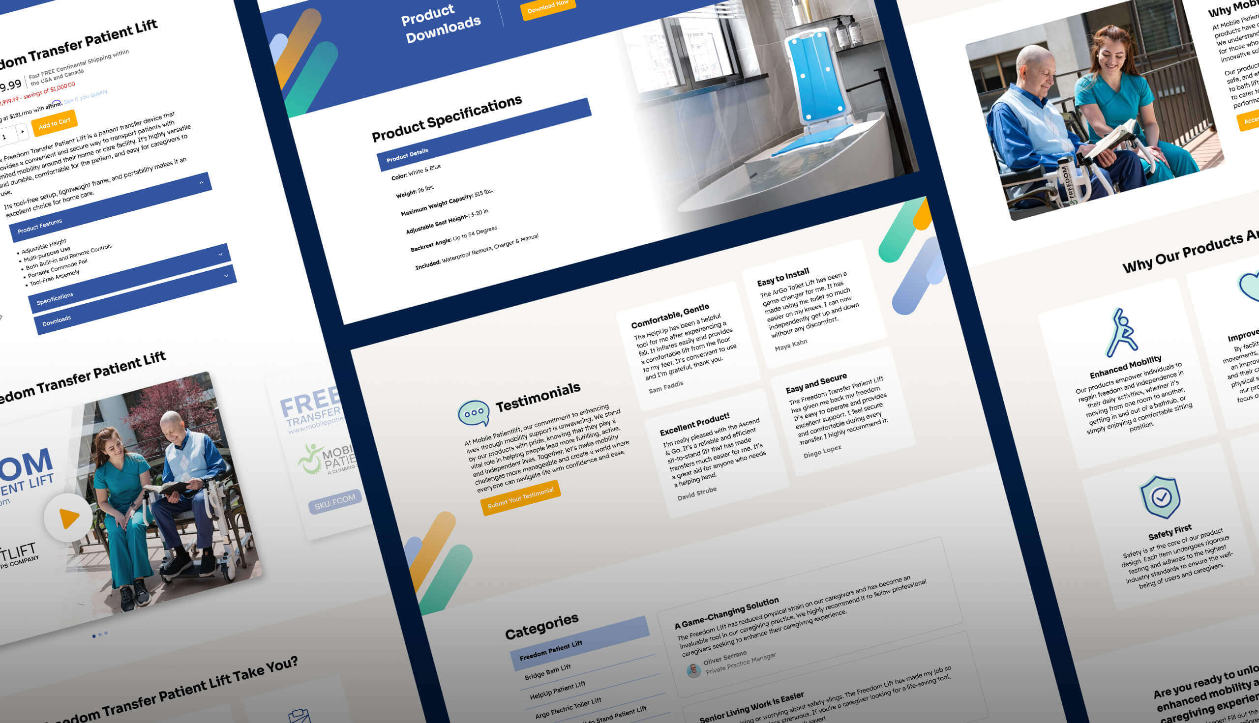 Multi-browser view of the Mobile PatientLift Shopify store, designed and developed by Sussman Creative NJ