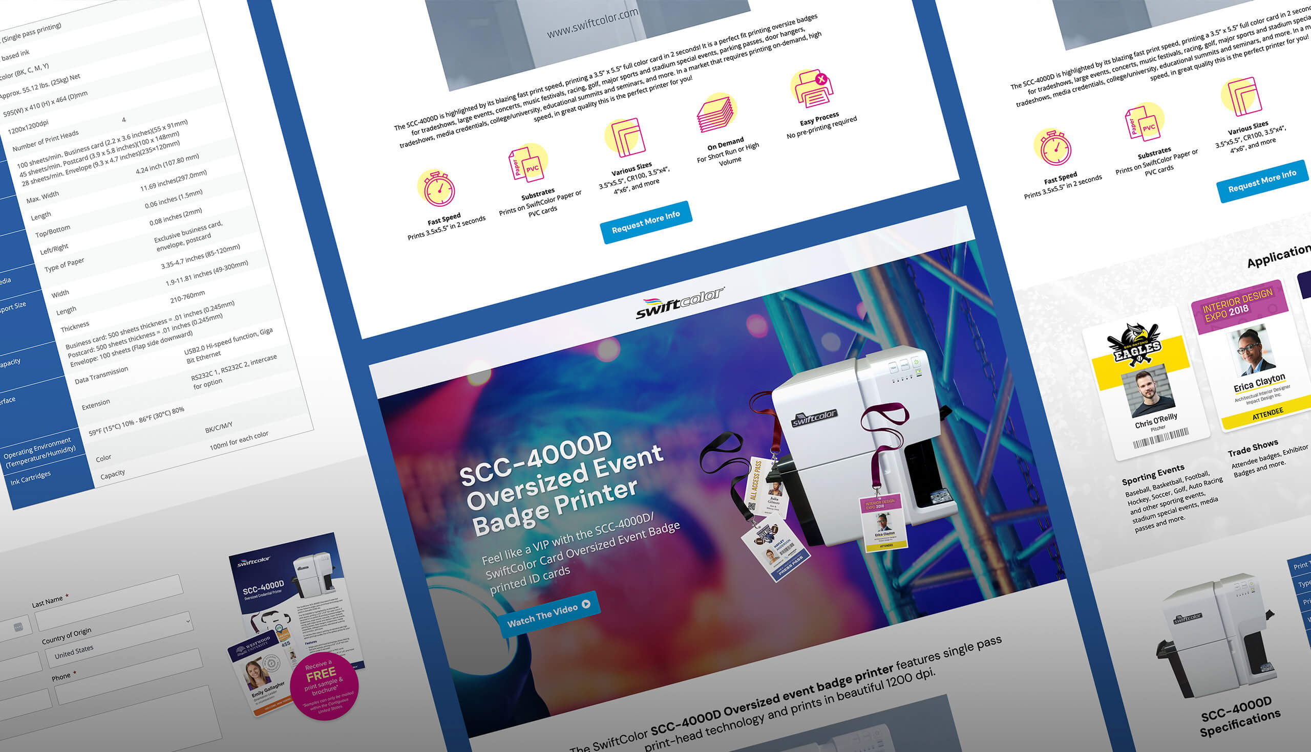 Full-page view of the SwiftColor SCC-4000D B2B lead generation landing page, designed by Sussman Creative in NJ