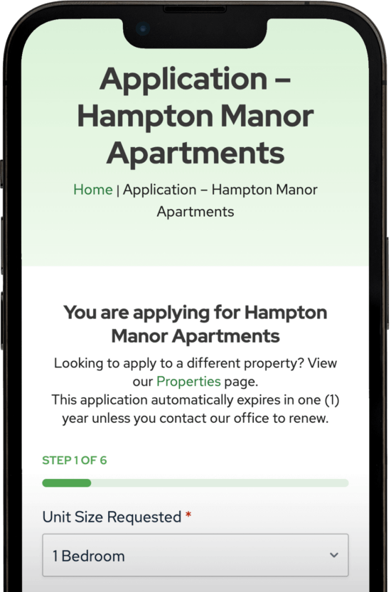 Region Nine Housing portal mobile responsive layout showing a property search form