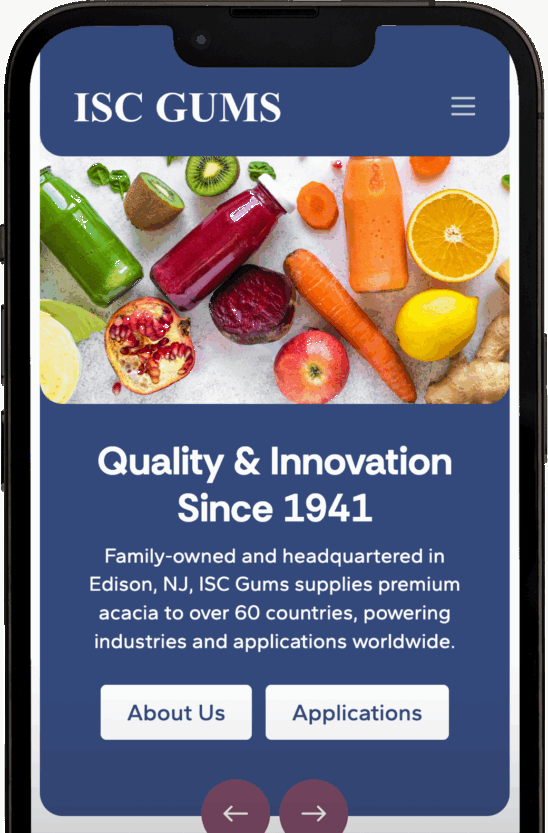 Mobile-optimized interface for a technical B2B ingredient catalog.